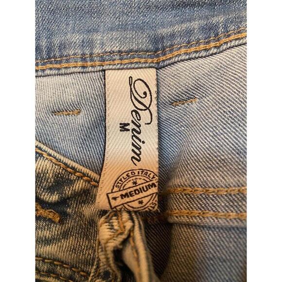 Light Wash Jeans From Italy Embellished With Rhinestone Sz.M Button Fly - Picture 6 of 6